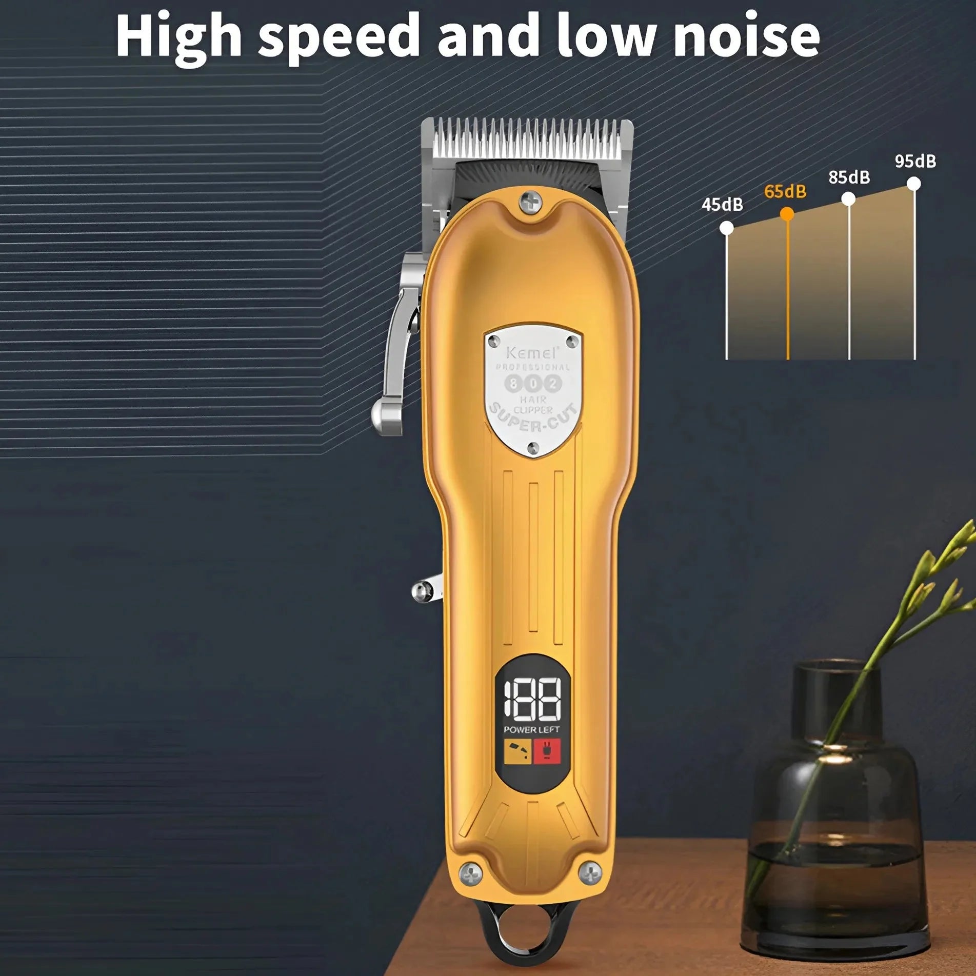 Kemei KM-802 Metal Engraving Hair Clipper with LED Display for Men