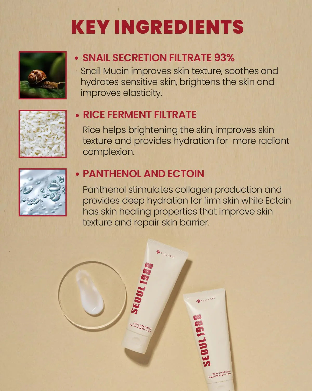 K-Secret Seoul 1988 Snail Mucin 93% + Rice Cream  - 100ml - Made in Korea