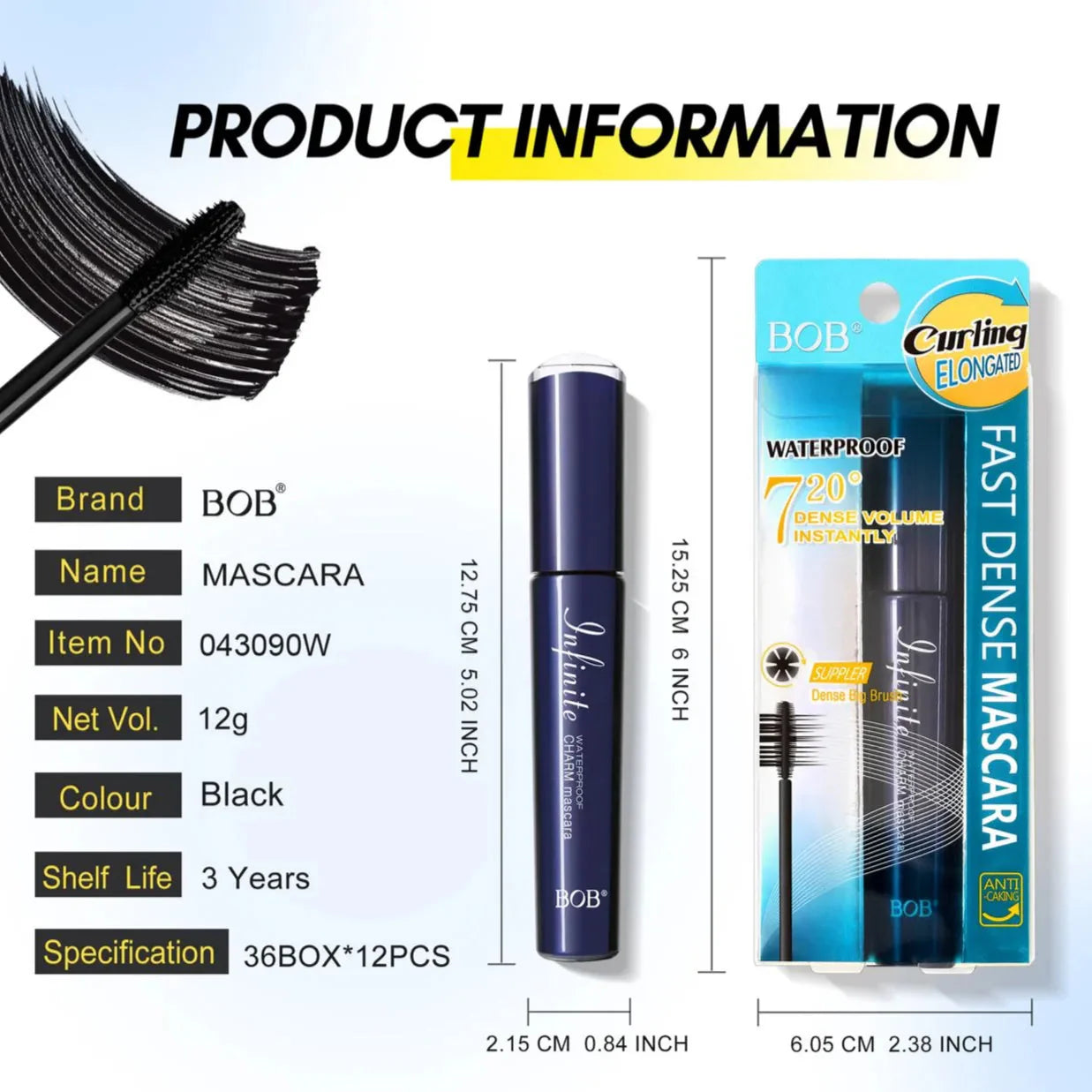 BOB Fast Dense Mascara – Thick Black Curling, Volumizing & Waterproof
